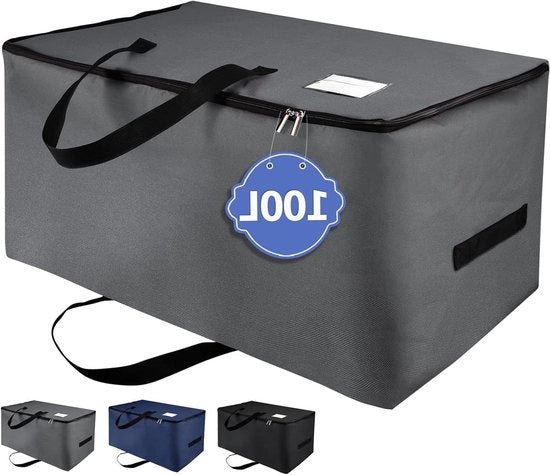 Organizzatore grande per sotto il letto con chiusura a zip e maniglie - organizzatore pieghevole per coperte, cuscini e abiti - 70 x 42 x 35 cm (grigio scuro)