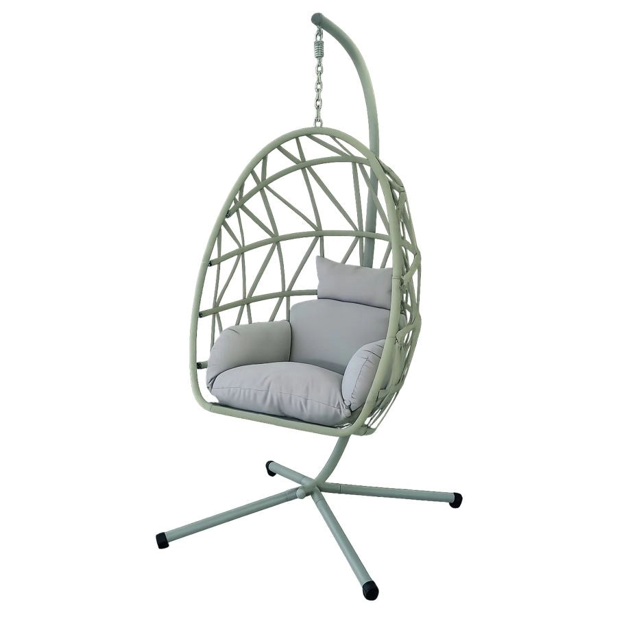 POLTRONA PENSILE PIEGHEVOLE DA GIARDINO IN RATTAN SINTETICO CON CUSCINO