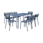 Set tavolo da giardino in acciaio con 8 sedie, 160cm, blu navy