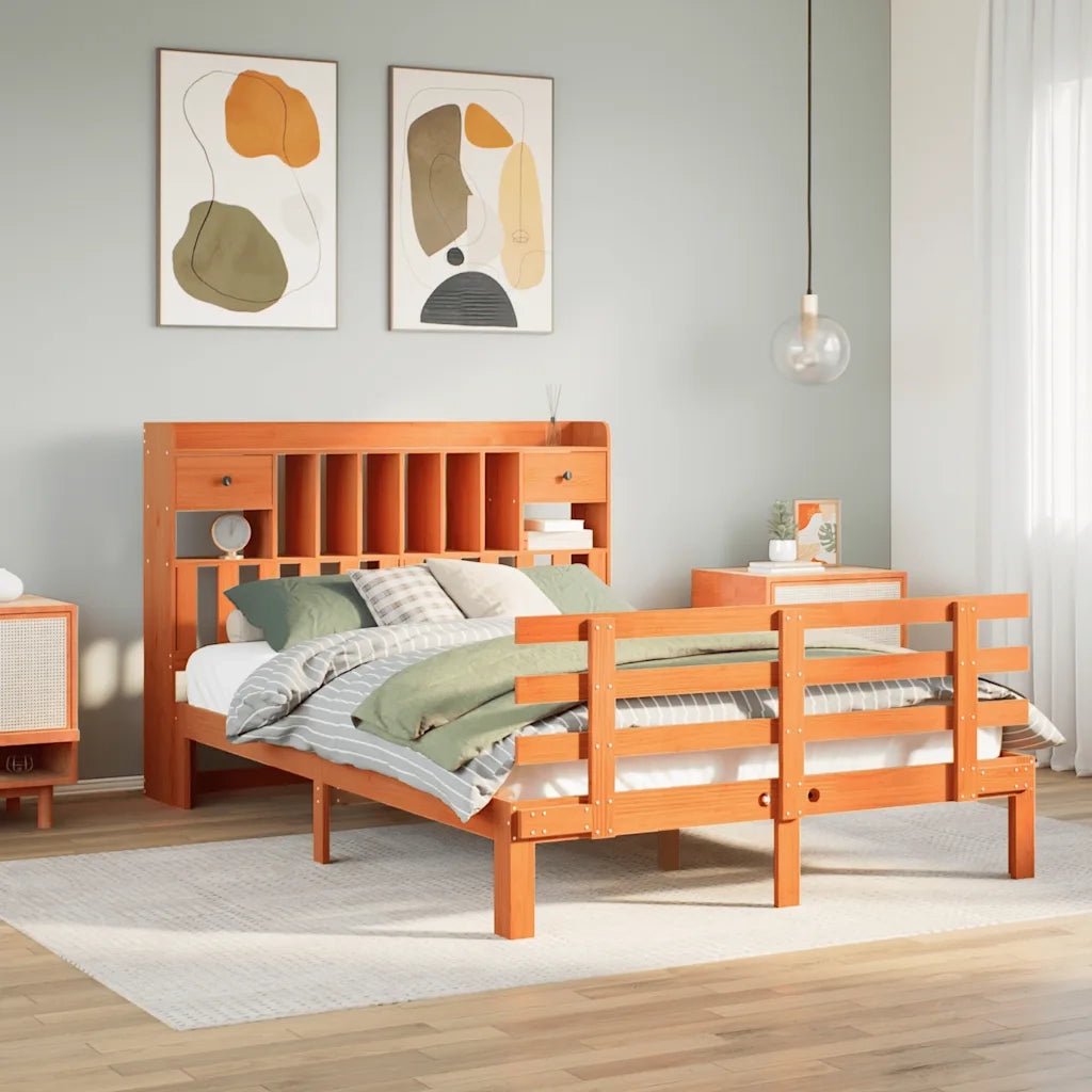 Letto Libreria senza Materasso Marrone Cera 140x190 cm in Pino 3322810