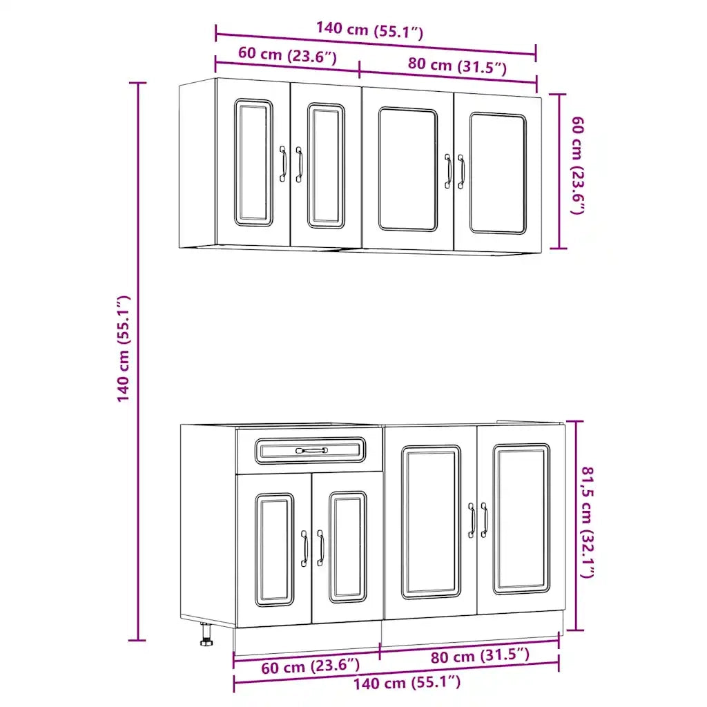 Set Mobili da Cucina 4 pz Kalmar Rovere Artigianale Truciolato 3314860