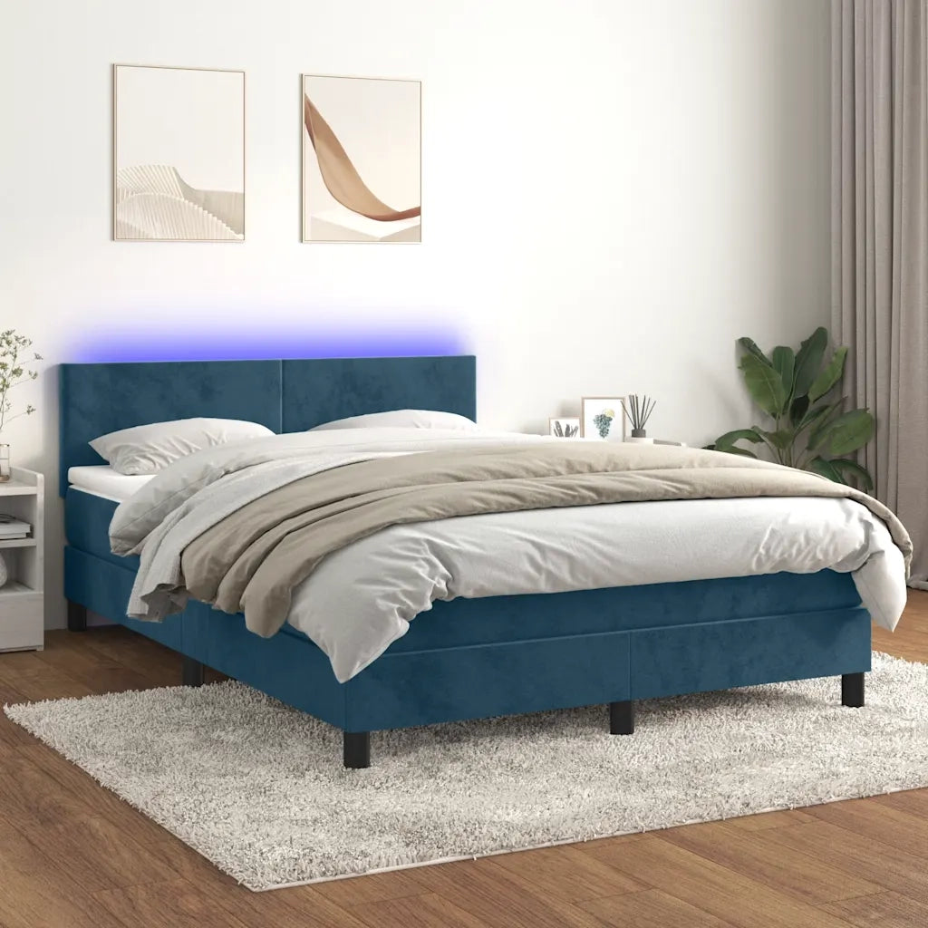 Letto a Molle con Materasso e LED Blu Scuro 140x190 cm 3134283