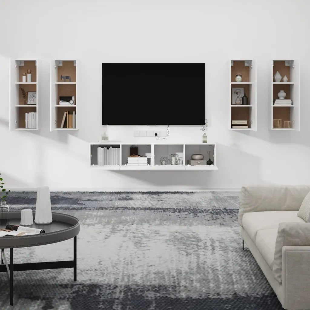 Set di Mobili Porta TV 6 pz Bianco in Legno Multistrato