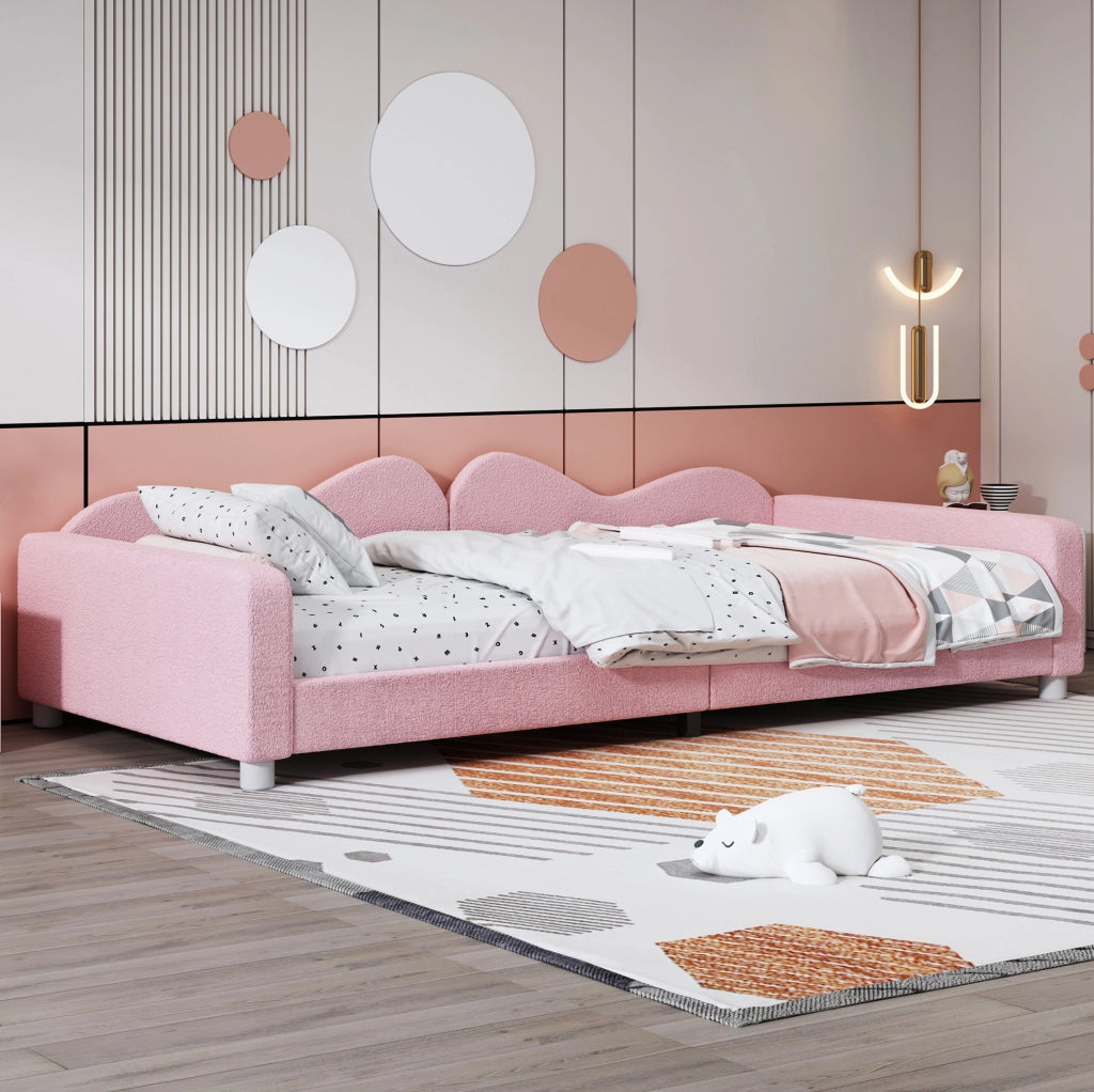 Letto imbottito per bambini 214;5x95x42 cm; tessuto teddy rosa