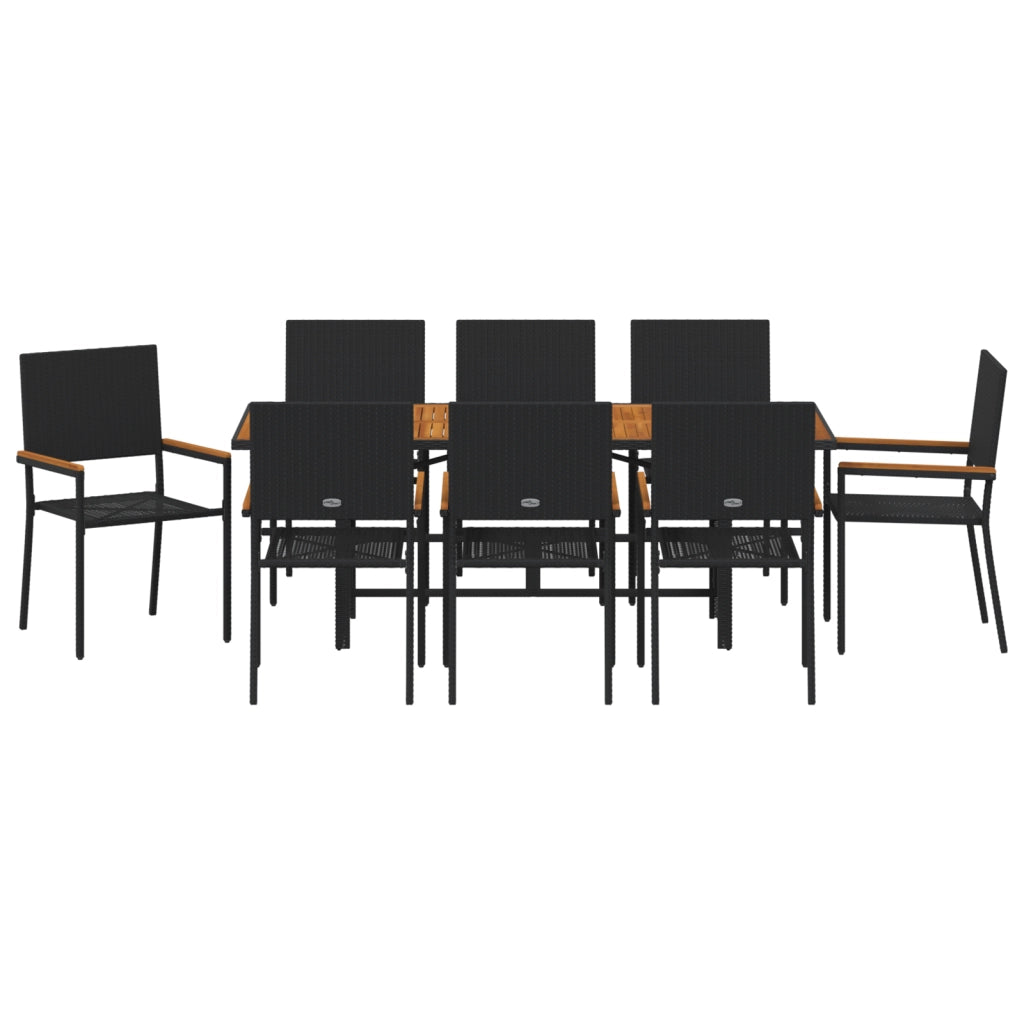 Set da pranzo da giardino  9 pezzi in polyrattan nero
