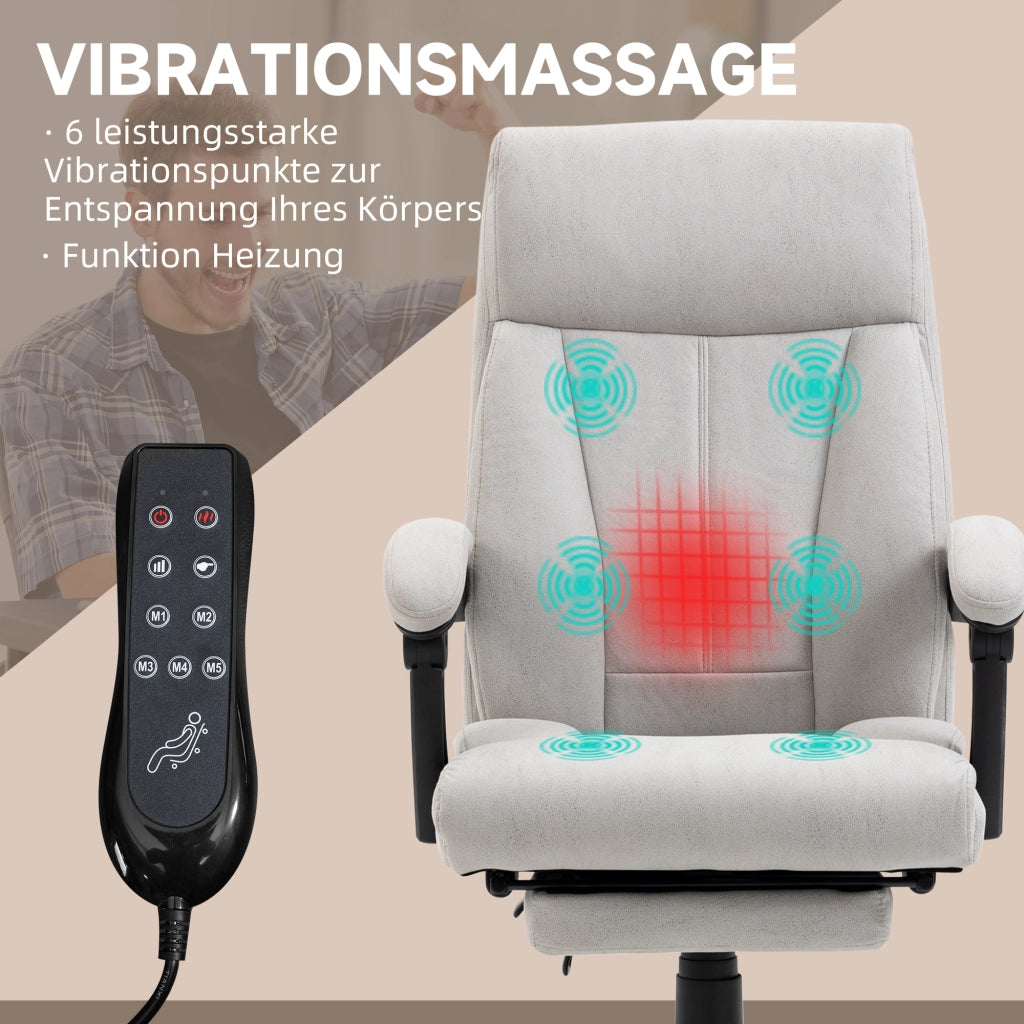 Sedia da ufficio ergonomica massaggiante con poggiapiedi regolabile e riscaldamento lombare in poliestere grigio chiaro