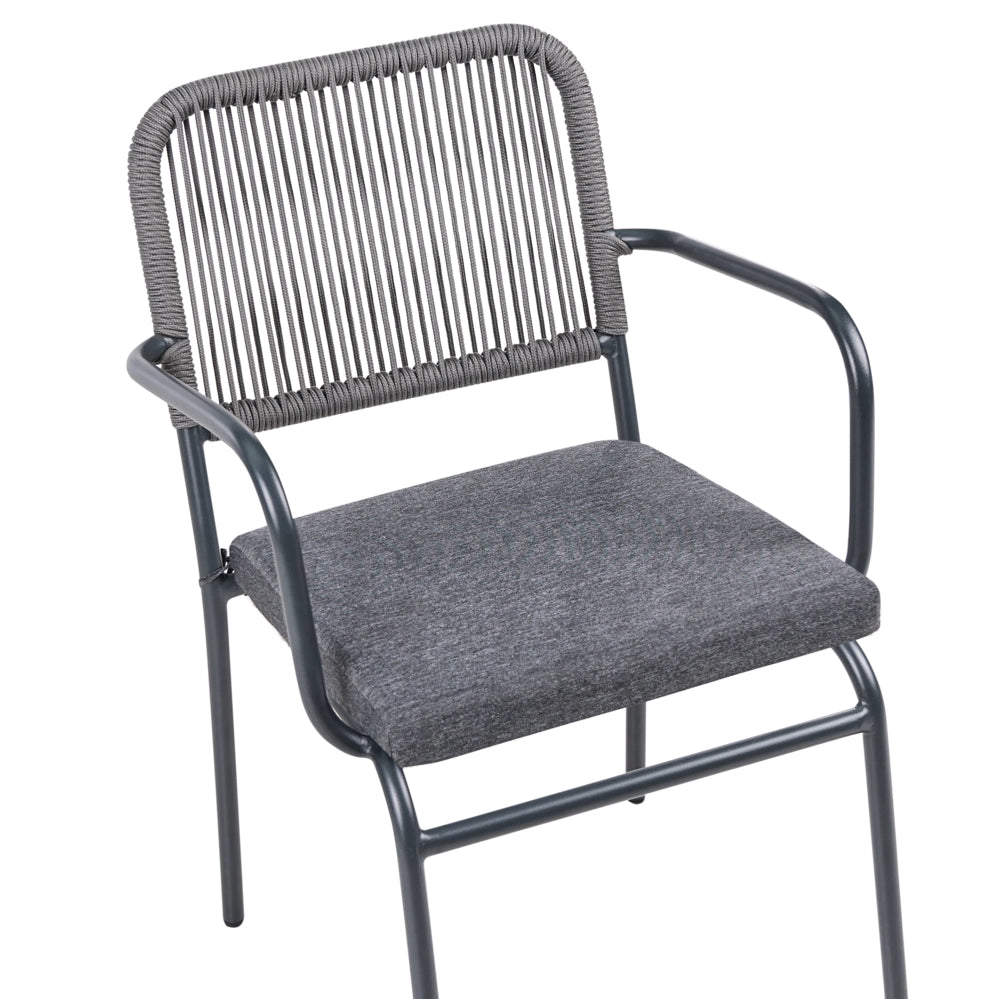 Set di 4 sedie da giardino in metallo alluminio impilabile verniciato a polvere per esterni con cuscini extra grigio