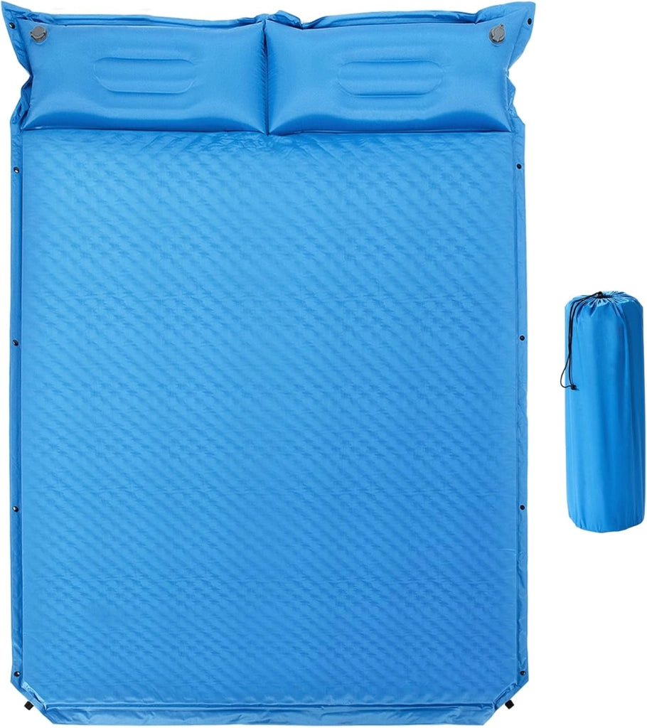Doppio materassino autogonfiante, tappetino da campeggio con cuscino integrato e borsa per il trasporto, per 2 persone, per campeggio, attività all'aperto, per viaggi, spiaggia (verde)