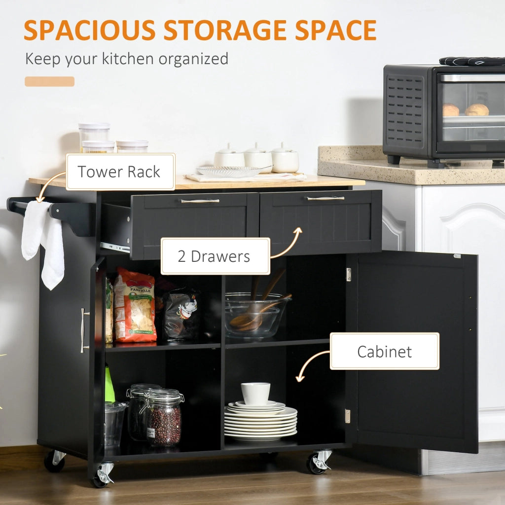 Carrello da Cucina 104x46x91 cm con Ruote in Legno Nero