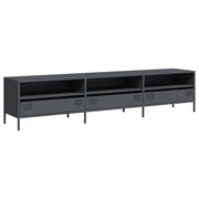 Robusto mobile porta TV in stile industriale con vano contenitore 202 x 39 x 43,5 cm realizzato in acciaio laminato a freddo color antracite 02_0049759