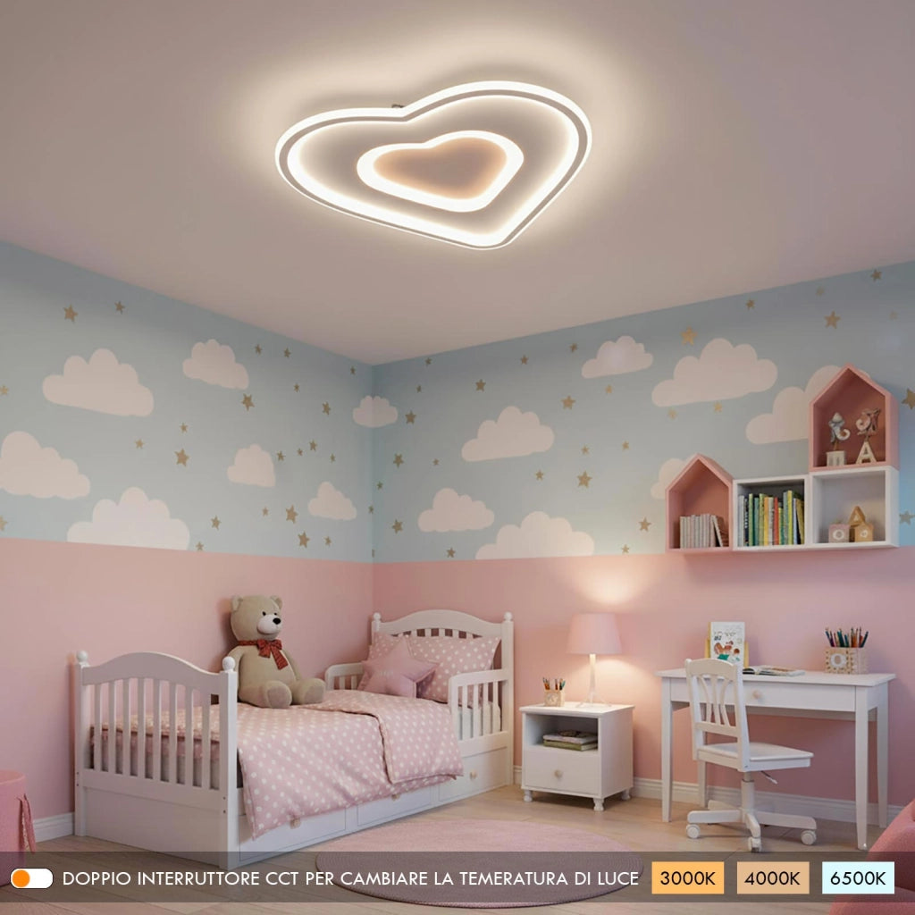 Plafoniera moderna a cuore doppio LED 54W lampada soffitto 3 temperature luce cameretta bambina cucina 230V