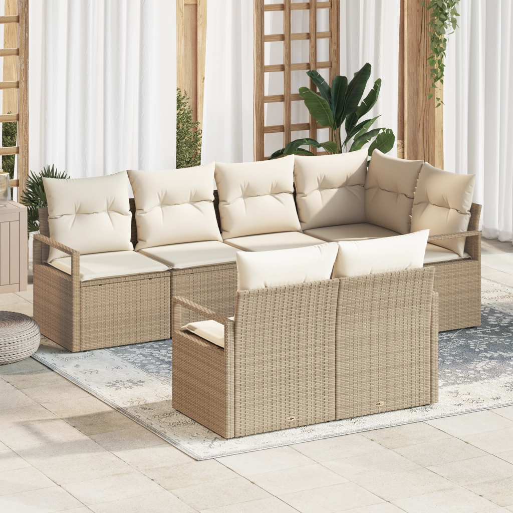 Set di divani da giardino  7 pezzi con cuscini Beige Polyrattan
