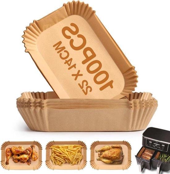 Papier per forno a vento - 100 pezzi - 22 x 14 cm - rettangolare - rivestimento antiaderente - compatibile con AF300EU AF400EU Dual Zone Air Fryer