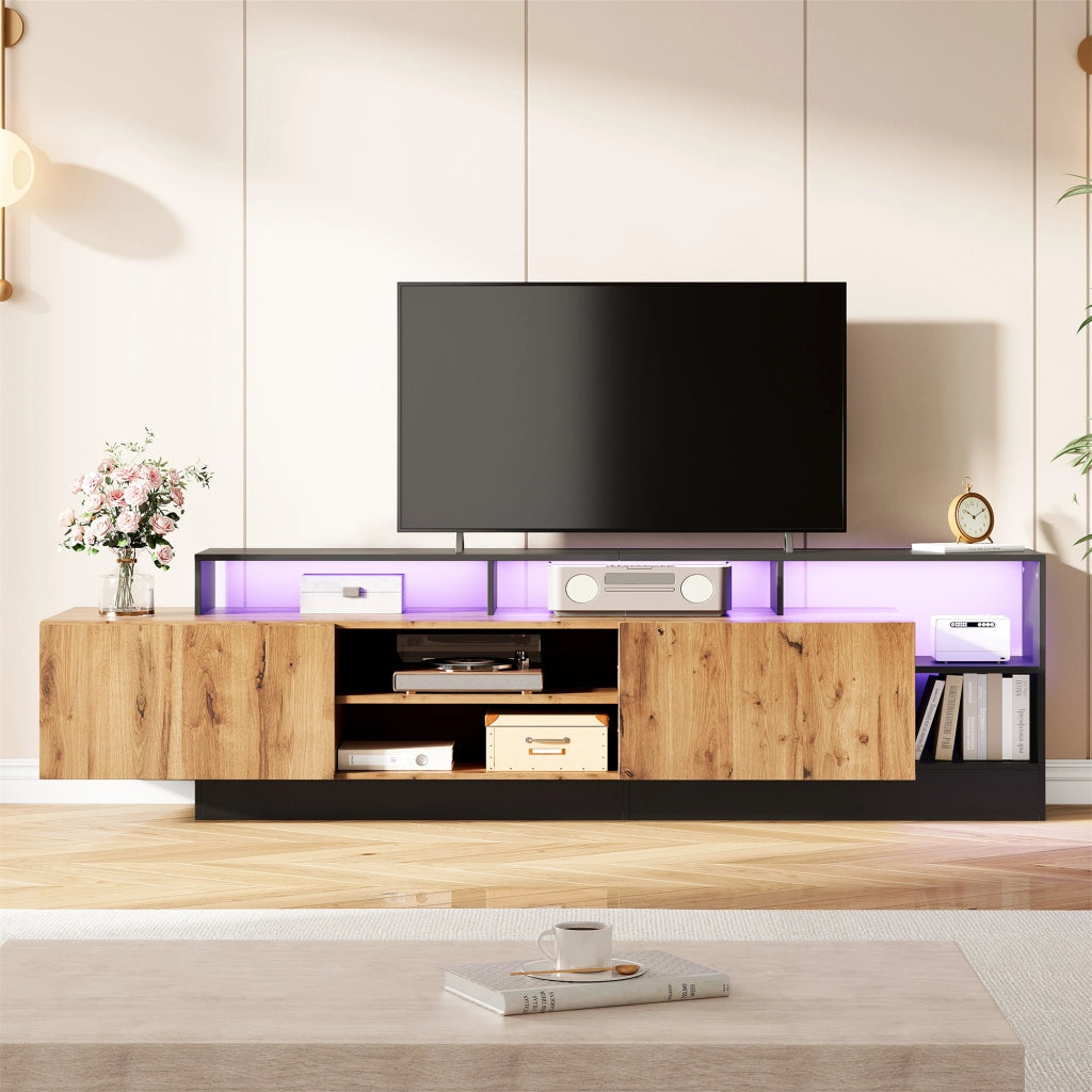 Mobile TV con 2 ante ribaltabili; vani aperti e LED per soggiorno e camera da letto; 190×40×48.5 cm