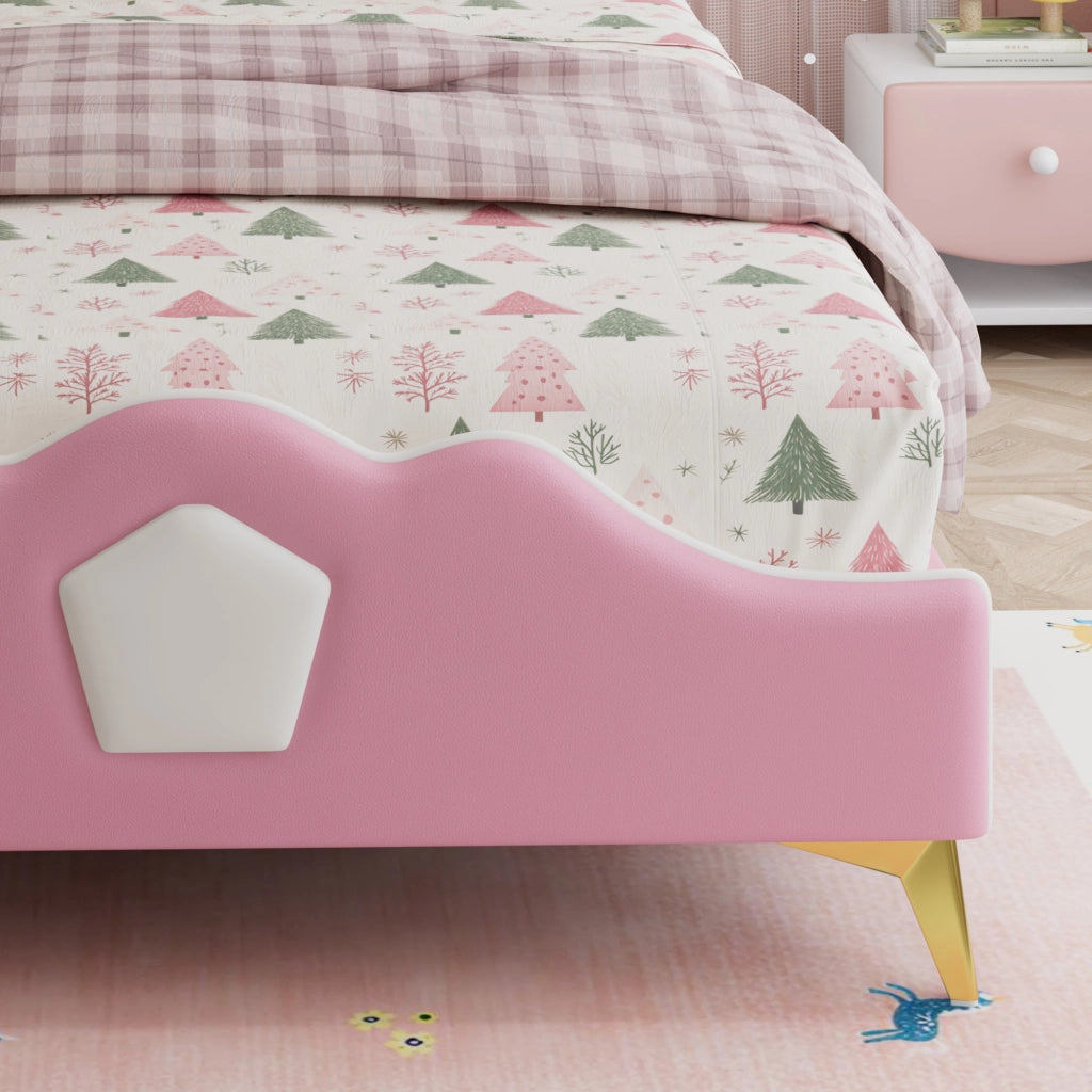 LETTO Bambini 90x200 cm Rosa e Bianco in PU con testiera a corona
