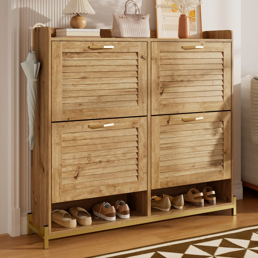 Mobile Scarpiera con 4 Ante e Ripiano; Struttura in Metallo; Stile Moderno; in MDF; Effetto Legno; 108;5×24×100 cm