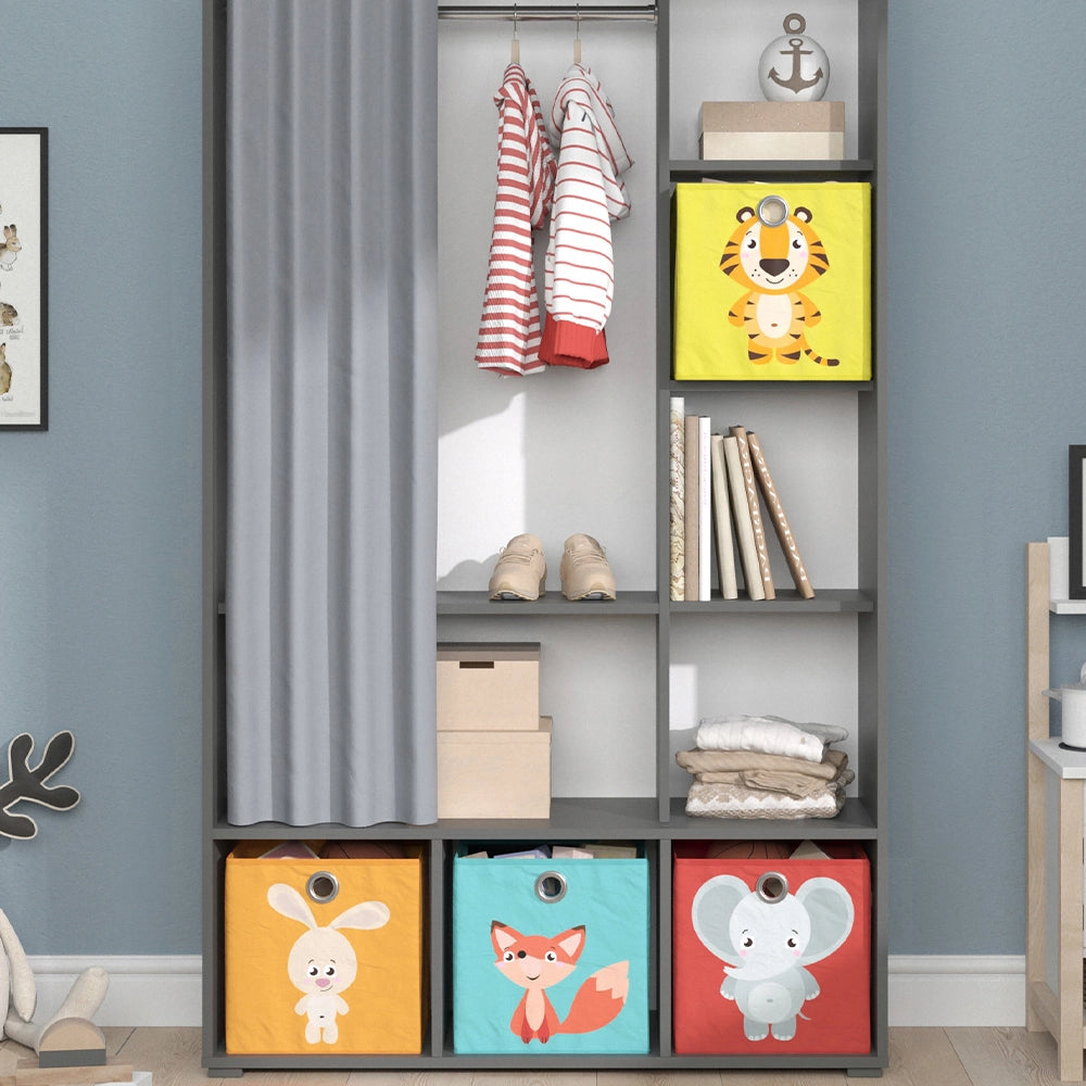 Vicco Guardaroba per bambini Grigio 38 x 178.1 cm Con scatole pieghevoli (colorate)