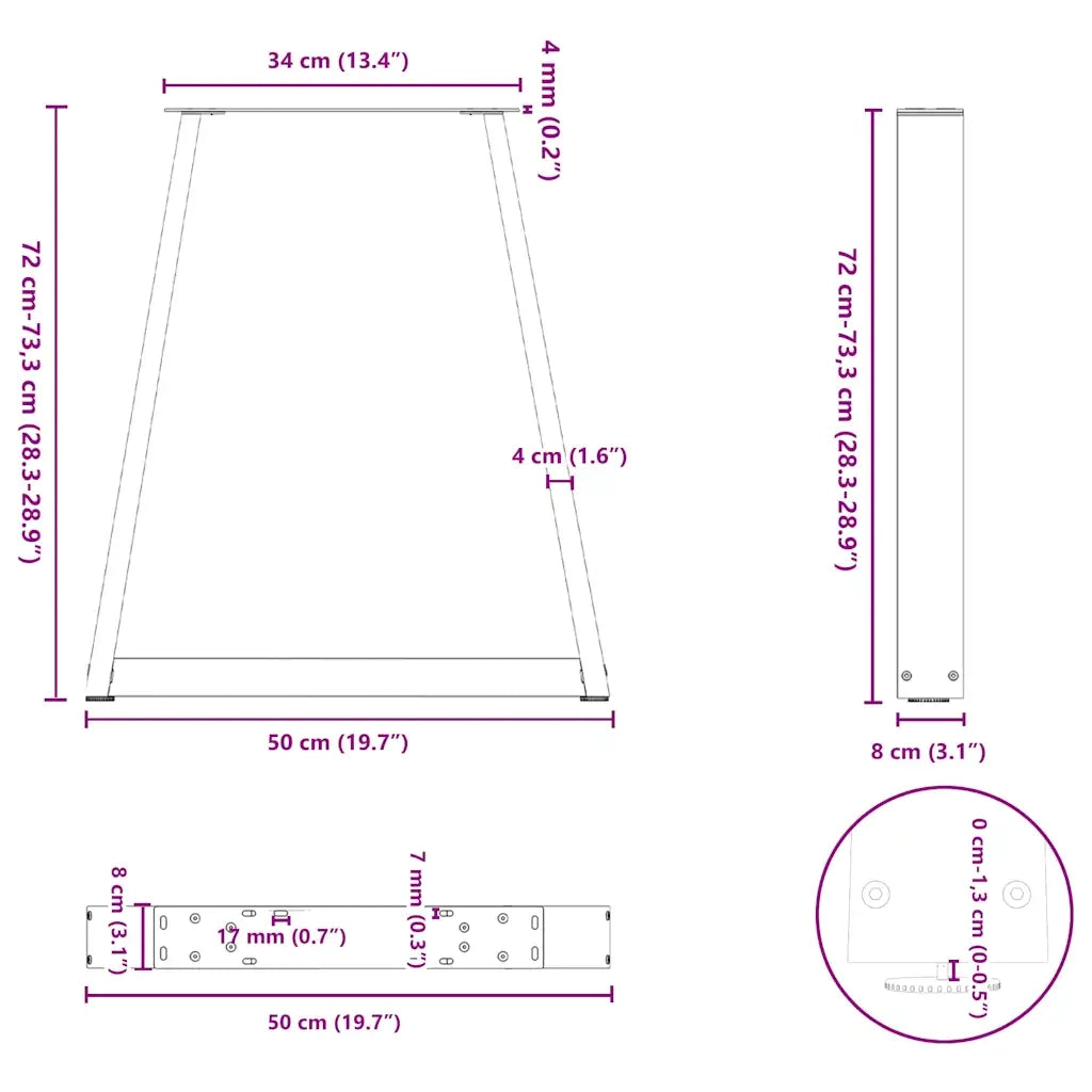 Gambe per tavolo da pranzo a forma di V 2 pz | Piede del tavolo nere 50x(72-73,3) cm in acciaio