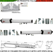 Pistoni Elettromeccanici 24 Vcc Ricambio Cancello Automatico 5 Metri 2 Ante 2,5 MT 2 Motoriduttori Corsa 400 mm Spinta 2 Q.li Kit Staffe Chiave Sblocco al Carrello di Traino Compatibili a Qualsiasi Elettronica BTF Poteco Misure 910X88X88 mm
