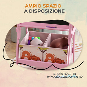 Lavagna Bianca e Nera per Bambini con Cavalletto e Cestini Contenitori 53,5x49x113 cm in Legno Rosa