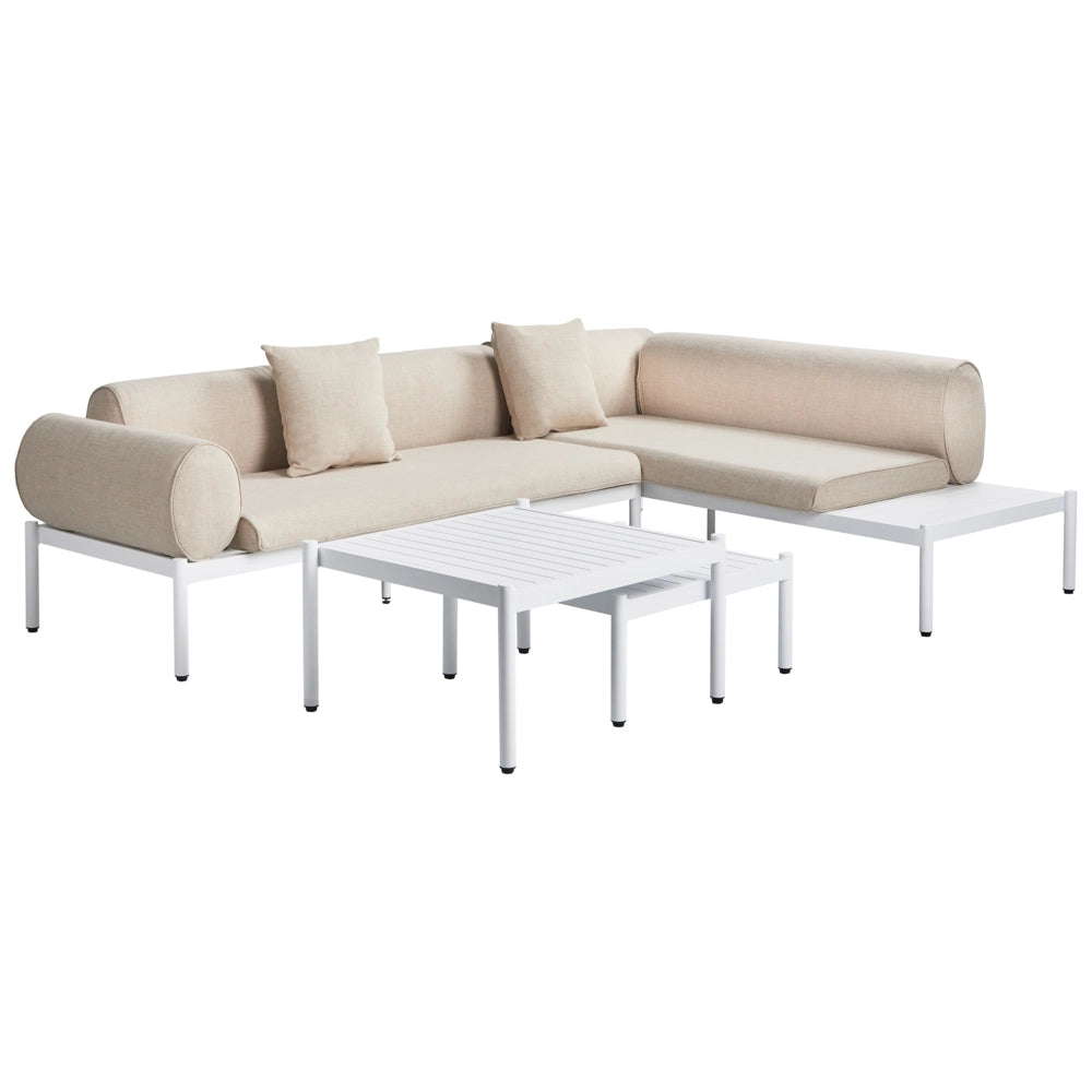 Divano angolare moderno per esterni 4 pezzi con tavolino e tavolino beige stile moderno