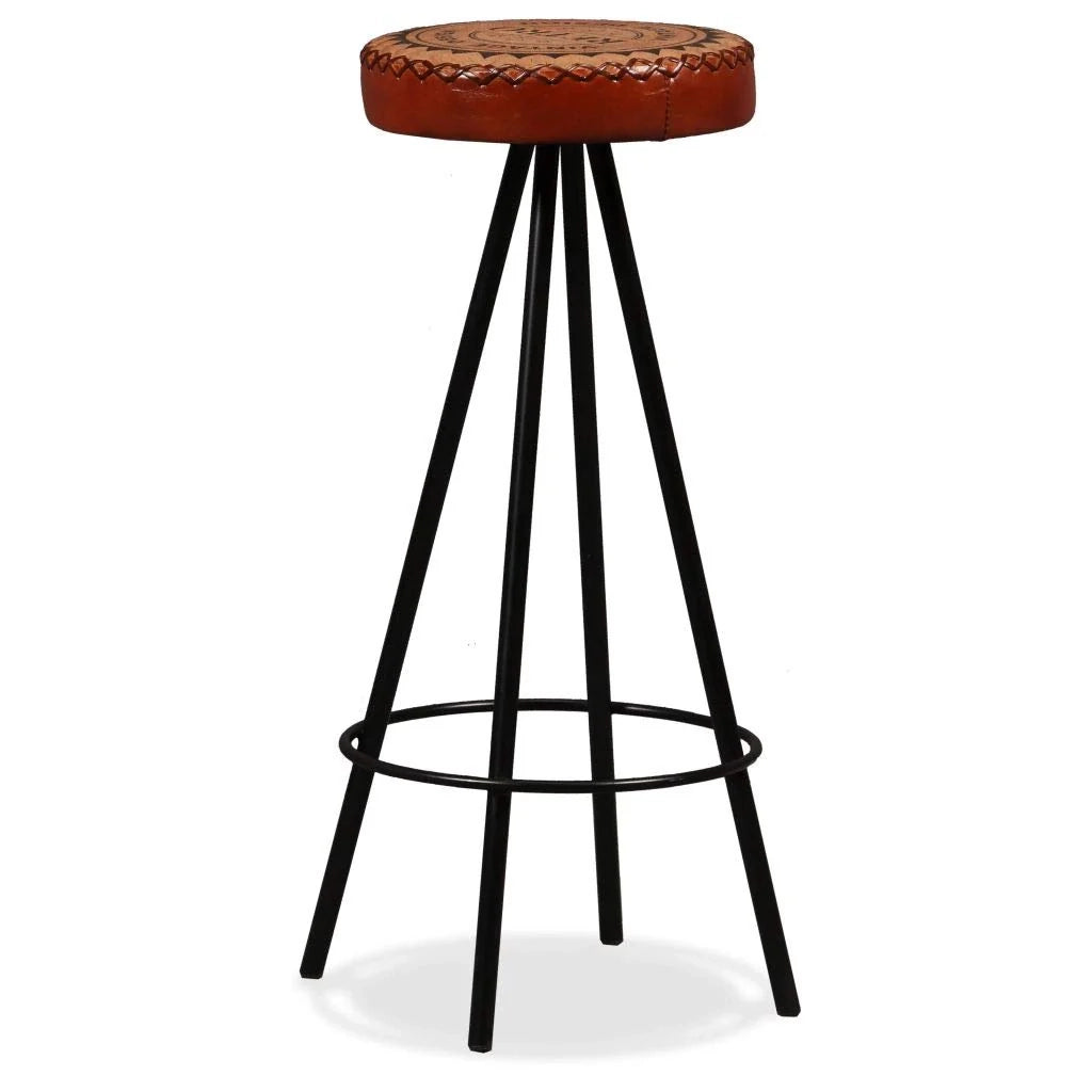 Set di due sgabelli da bar di design sedia con seduta in vera pelle e tela marrone 1202167