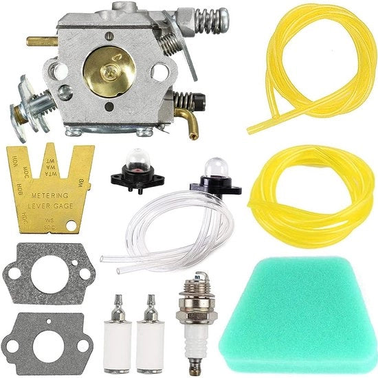 Carburatore di Ricambio Zama C1U-W8/W14 - Walbro WT-891/WT-89 - Kit di Regolazione Carburatore - Adatto per Poulan 2150/1950/2050 - Incluso Filtro dell'Aria - Tubi di Alimentazione - Carburatore per Motore