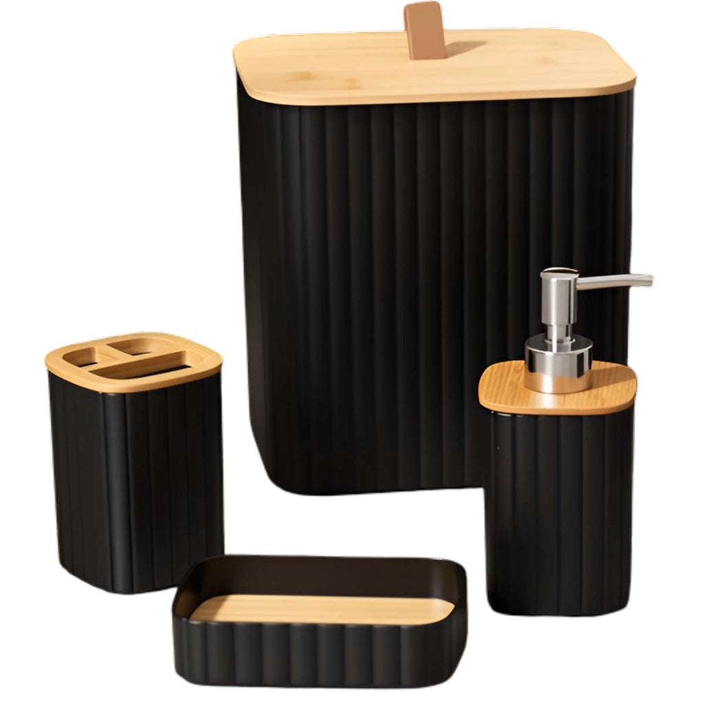 Set di accessori da bagno a 6 pezzi Cestino Dispenser di sapone Nero Avizar