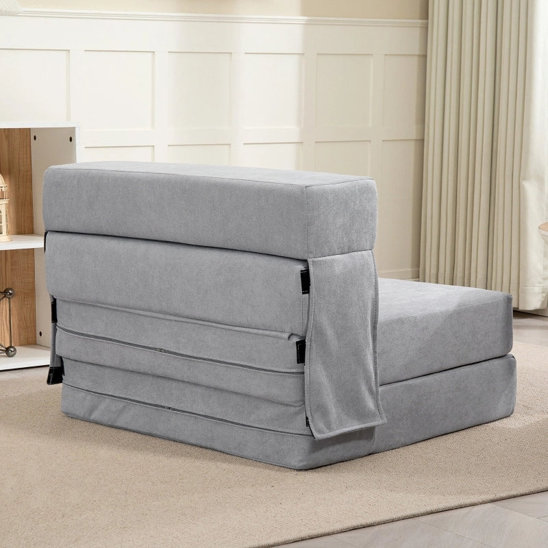 Poltrona multifunzionale trasformabile in divano da pavimento, chaise longue o materasso, grigio chiaro
