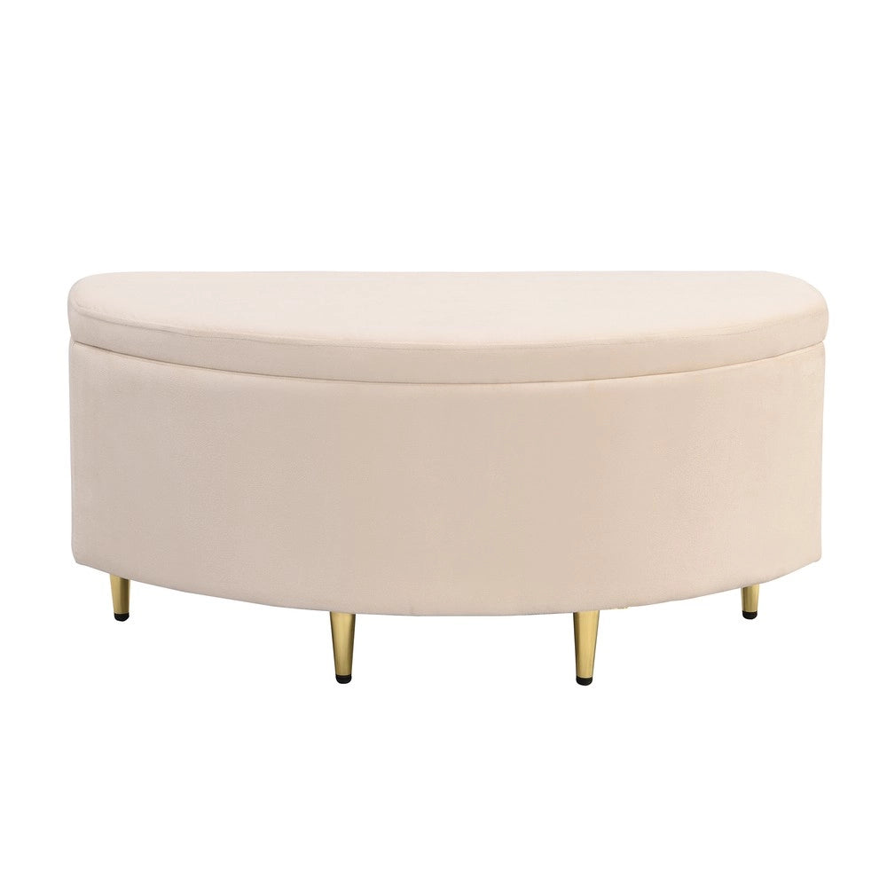 Poltrona Pouf Contenitore ¨C MINIMAL ¨C Velluto Beige, Gambe in Metallo, 90x40x42 cm