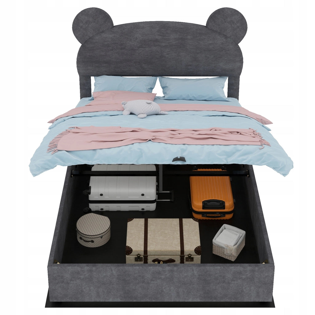 Letto imbottito 140x200 grigio - Xylo - con struttura sollevabile