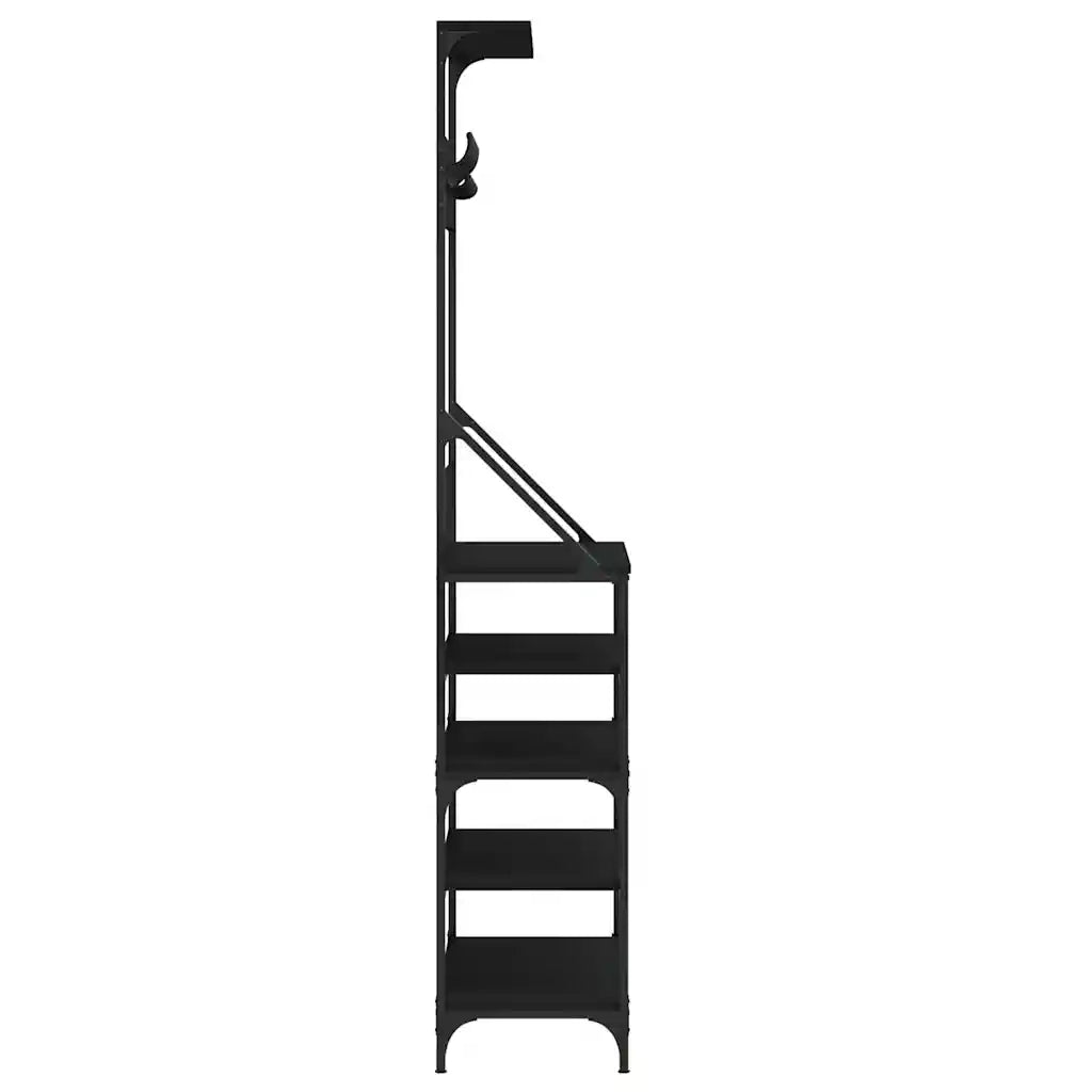 Appendiabiti con Porta Scarpe-Scarpiera con Appendiabiti Nero 90x34x184 cm