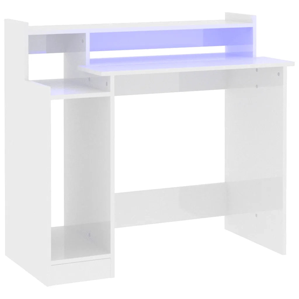 Scrivania con LED-Scrivanie per ufficio e studio Bianco Lucido 97x45x90cm in Legno Multistrato