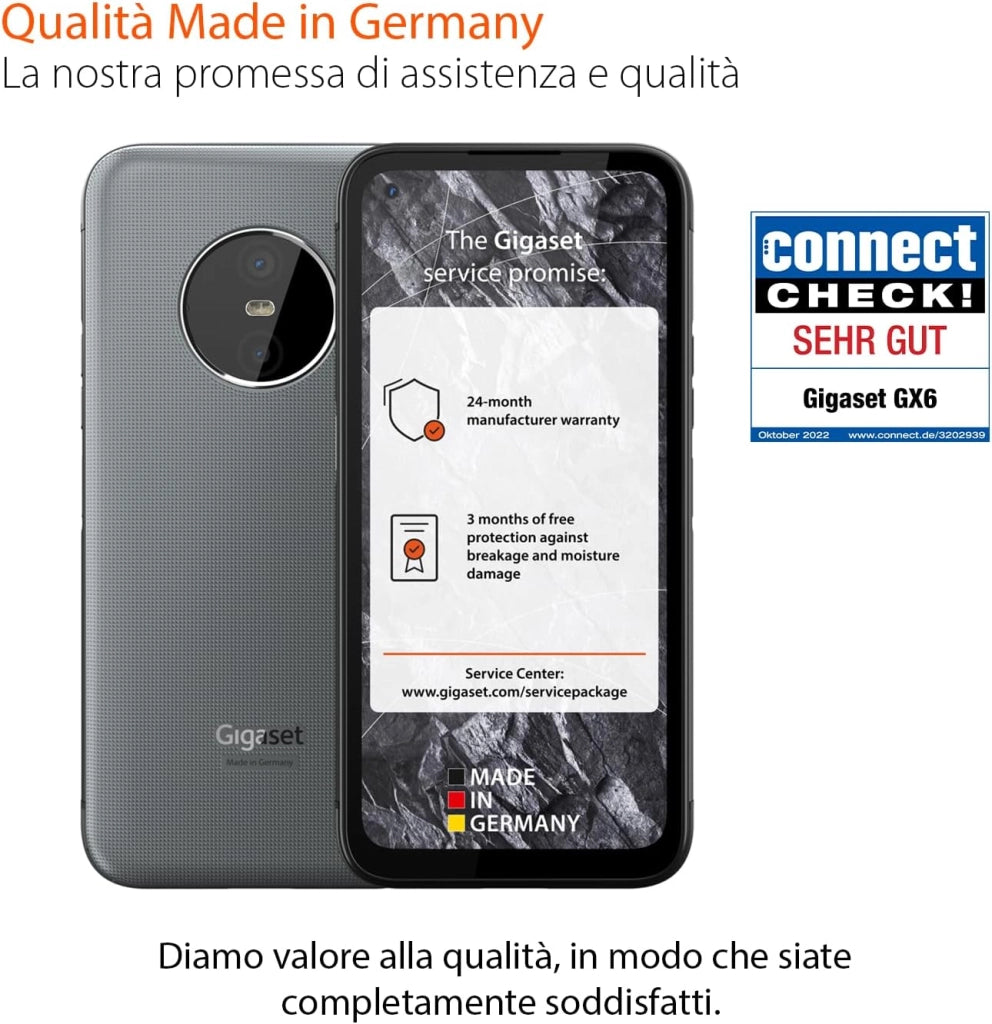 Gigaset GX6 Lo Smartphone Robusto 5G - Standard Militare Polvere e Impermeabilità IP68, Display FHD+ da 6,6", Gorilla Glass, 128GB+6GB RAM - 50MP, Ricarica Rapida, capacità di Android 14, Grigio
