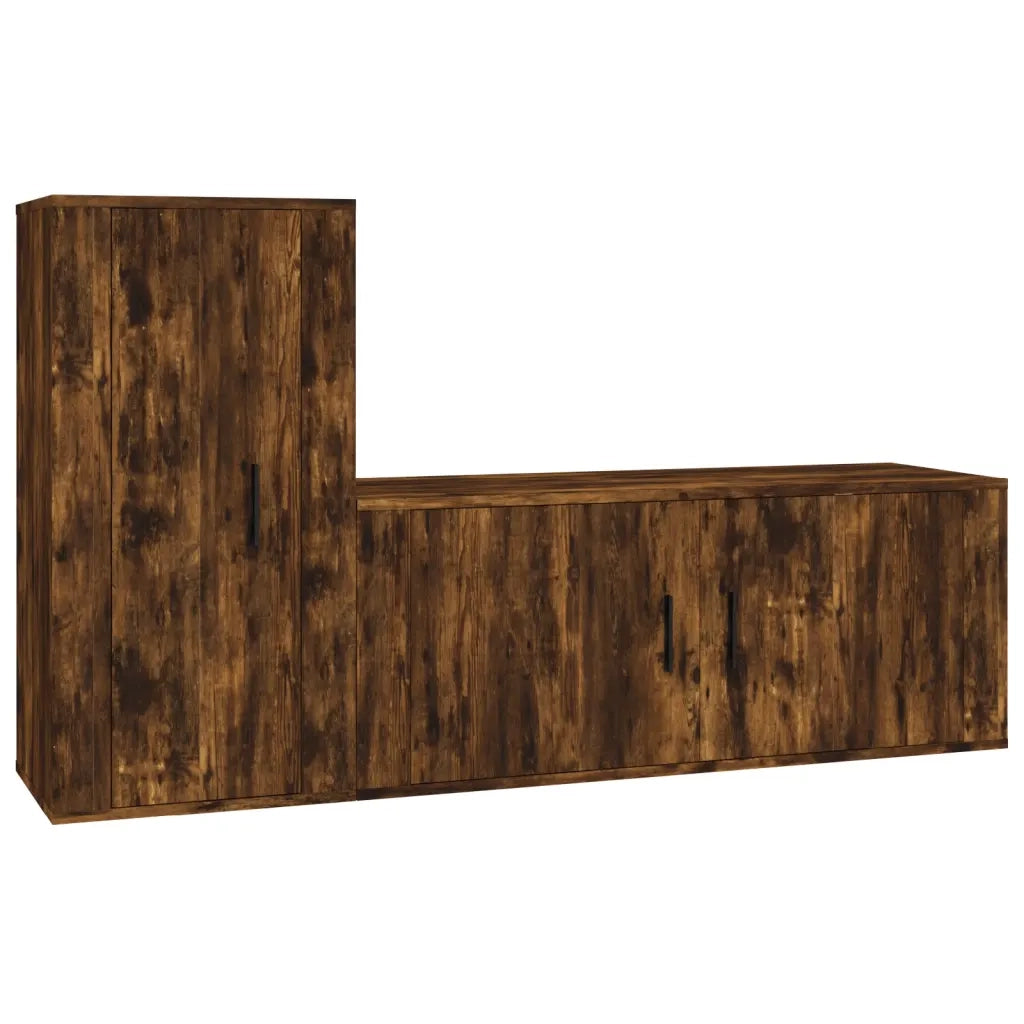 Set Mobili Porta TV 2 pz Rovere Fumo in Legno Multistratocod mxl 76824