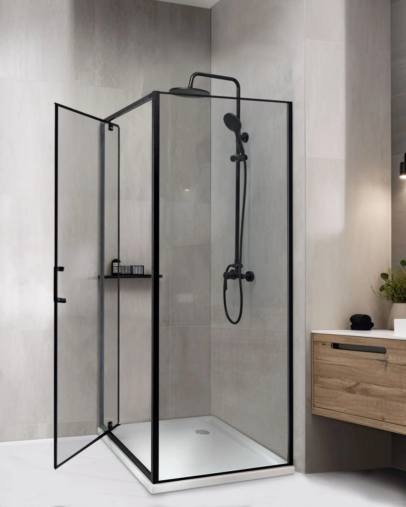 Box Doccia Vetro Temperato nero Cornice Alluminio Anta Singola Quadrata 70 x 70 x 185 cm