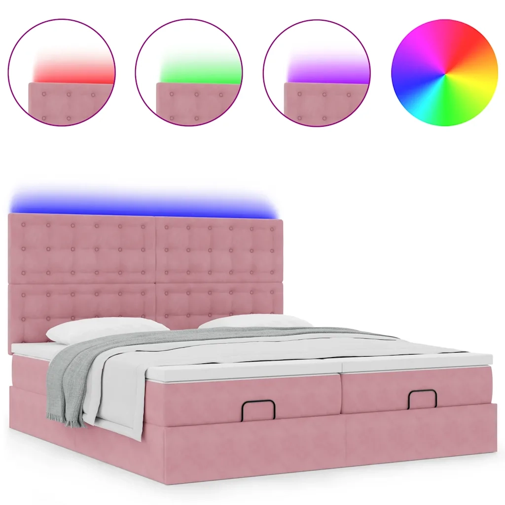 Struttura Letto Pouf con Materassi Rosa 180x200 cm Velluto 3314662