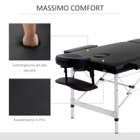 Lettino Massaggio Pieghevole Professionale, Lettino per Massaggio con Altezza Regolabile e Borsa di Trasporto per Estetista e Terapista, Nero