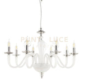 LAMPADARIO DEBUSSY 8 LUCI BIANCO SATINATO CROMO ATTACCO E14 D.84CM