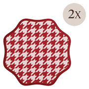 Serce, Tovaglietta Americana set da 2, Bordo Ondulato, Fantasia Pied de Poule Made in Italy, 40x40 cm Rosso