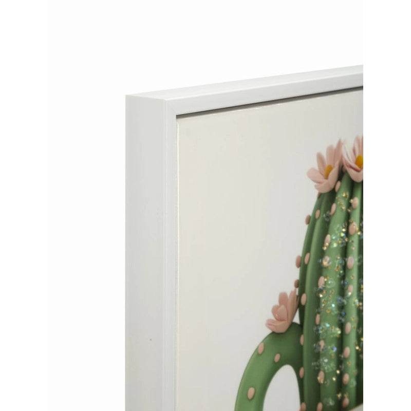 Stampa Su Tela Laccata Con Cornice Vasetto Cactus -b- cm 40x2,8x40