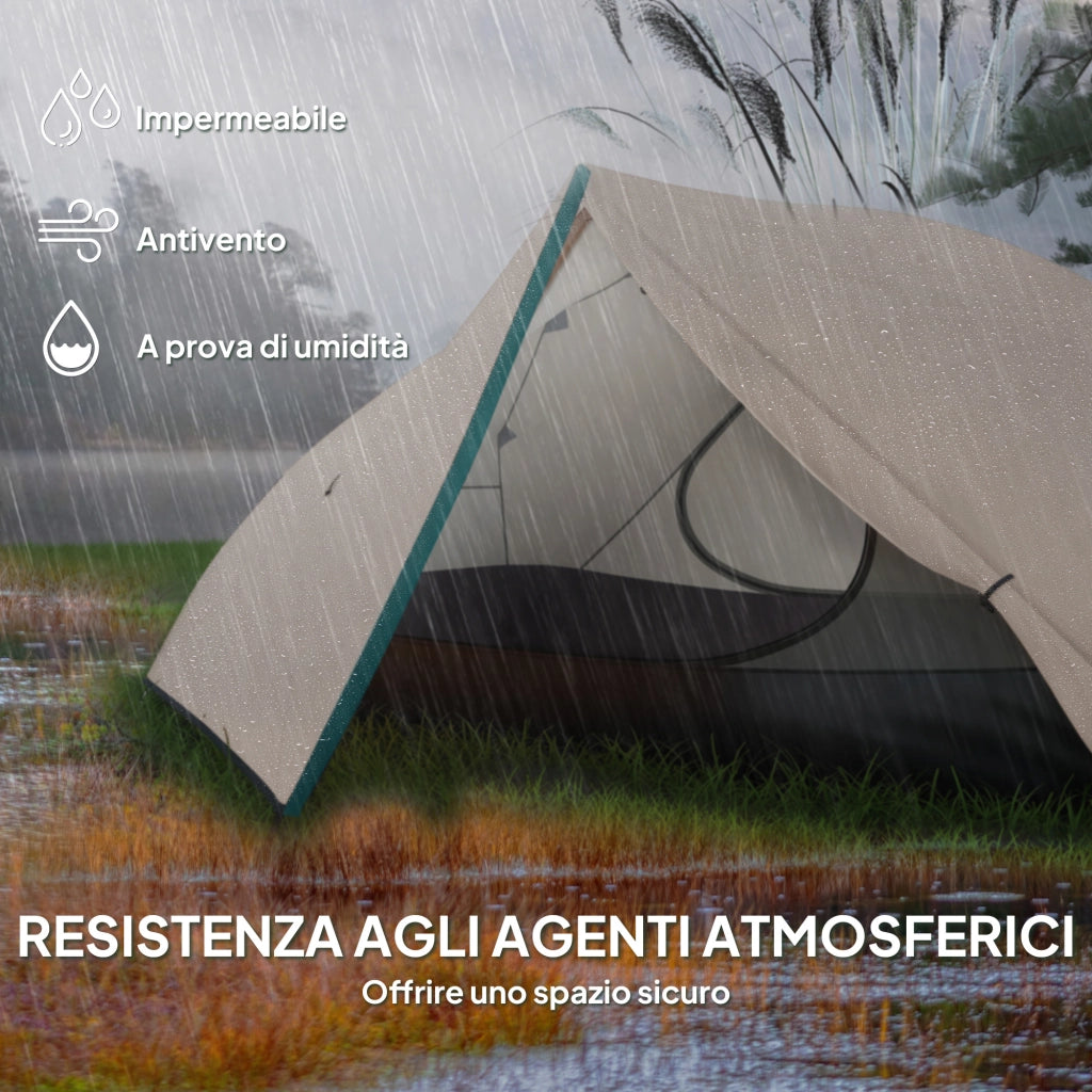 Tenda da Campeggio 2 Posti Impermeabile 280x225x110 cm con 2 Vestiboli e 2 Porte Beige