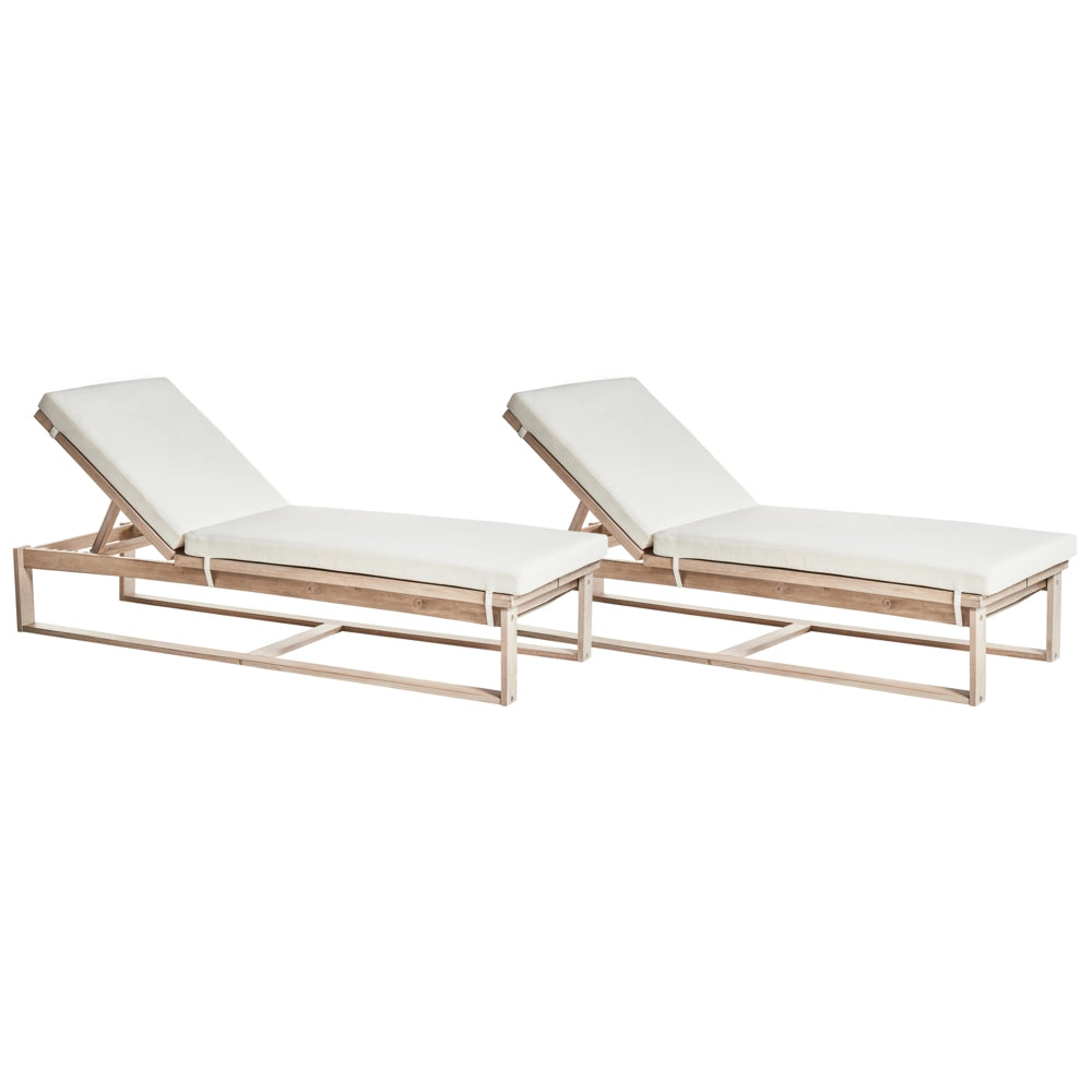 Set di 2 lettini da giardino reclinabili in legno d'acacia con cuscini bianco sporco reclinabile resistente alle intemperie