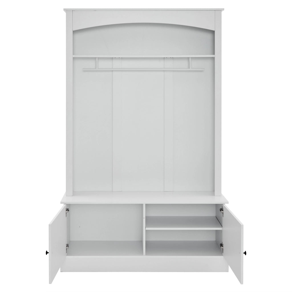 Mobile da ingresso bianco 120x40x190 cm con panca; appendiabiti e scarpiera