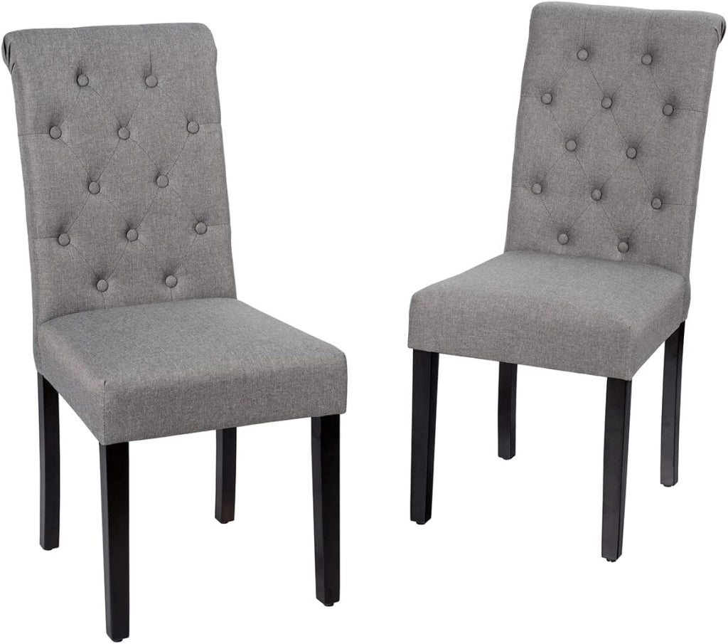 Set di 2 sedie da pranzo imbottite, eleganti sedie imbottite con schienale alto e gambe in legno massello, 61 x 46 x 100 cm, per ristorante, caffetteria (grigio)