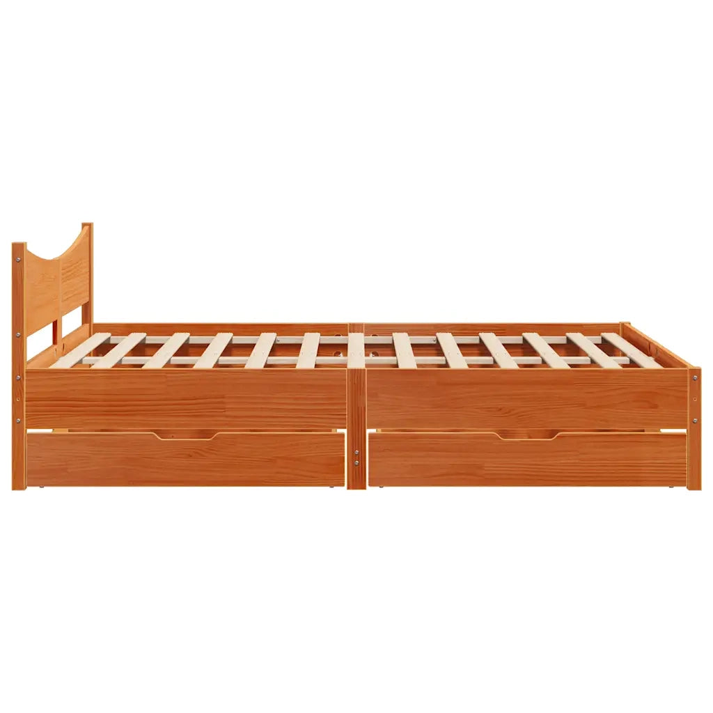 Giroletto con Cassetti-Struttura Letto con contenitore Marrone Cera 150x200 cm Massello Pino