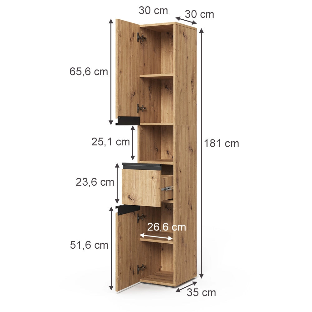 Vicco Armadio per il bagno Artigiano 30 x 181 cm con 2 porte