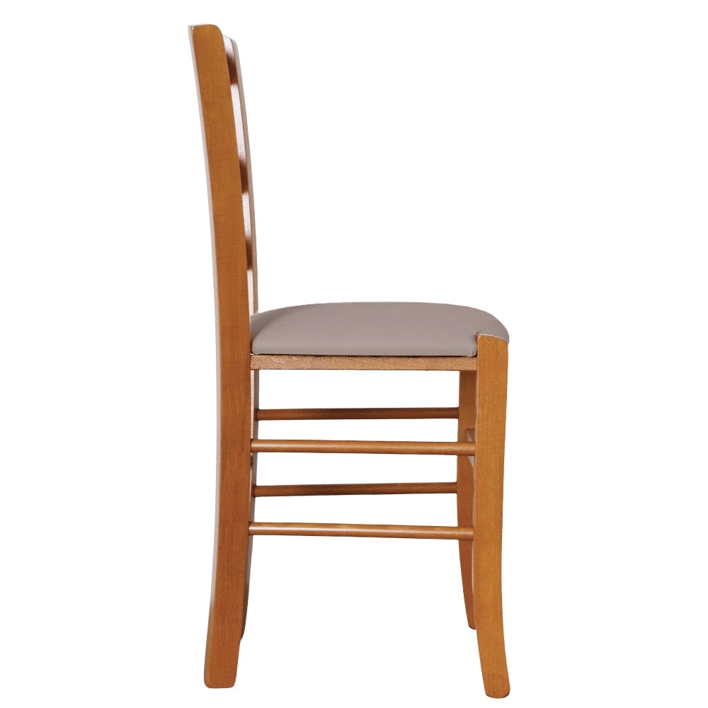 Sedia legno venezia ciliegio con seduta similpelle imbottita tortora