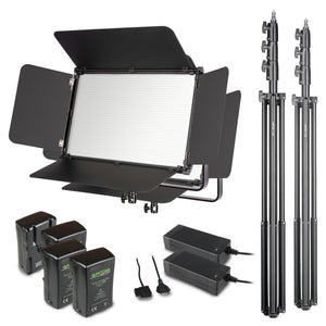 LED Niova 150-F Pro set di luci di superficie incl. 2x luce video, 2x treppiede per lampada, 4x batteria con attacco a V e 2x caricatore, luce di superficie da 150 W con bicolore