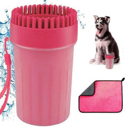 Pulitore per zampe di cane, pulitore per zampe di cane portatile, pulitore per zampe di animale in silicone per cani e gatti, con asciugamano (rosa)